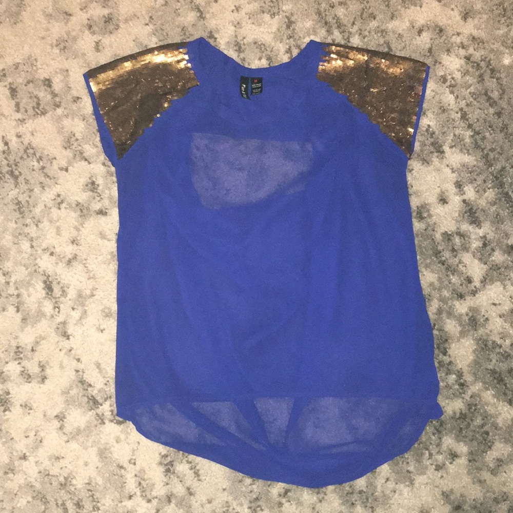 Blue Blouse with gold sparkly jewels on arms